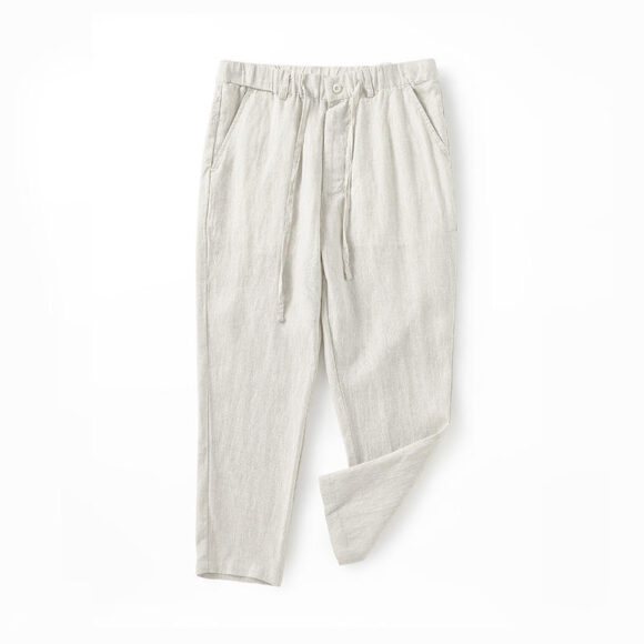Custom Logo New Men's Linen Pants Mid-Tase Loose Youth Bullet less Pants Casual Pants Hemp Pants