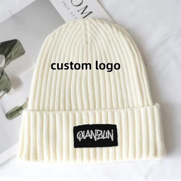 White Beanie Custom Woven Label Logo Manufacturer Cuff Beanie Knitted Hat New Knitted 100% Wool Beanie - Image 2