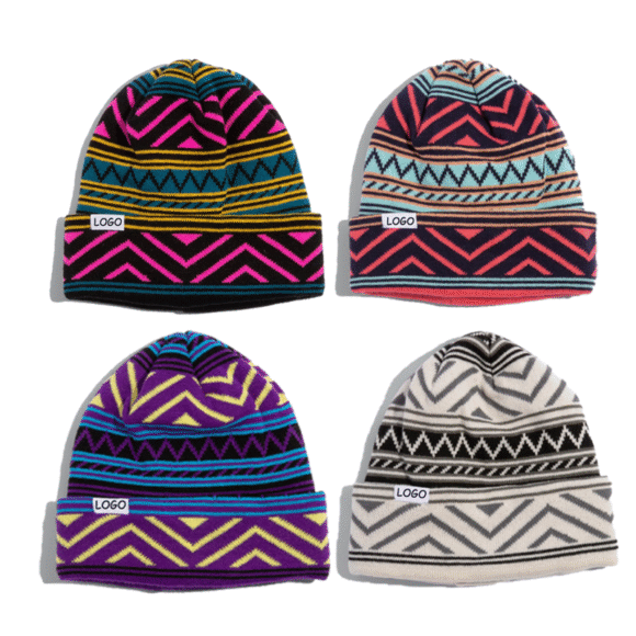 Streetwear Beanie Custom Unisex Acrylic Knitted Custom Winter Hats Custom Jacquard Knitted Woven Label Beanies