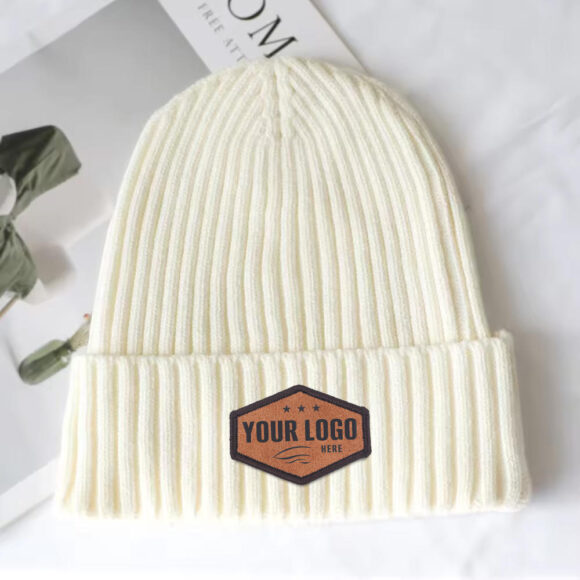 White Beanie Custom Woven Label Logo Manufacturer Cuff Beanie Knitted Hat New Knitted 100% Wool Beanie