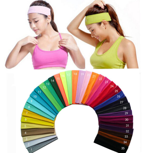 Wholesale Sports Headband Cotton Elastic Wide Sweatband Running Yoga Fitness Solid Color Hairband - Image 2