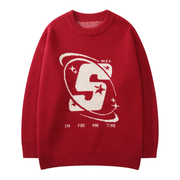 Custom Made Oem & ODM Men's Sweaters Jacquard Cartoon Sweater Knitwear Fashion Knitted Sweater Round Neck Cotton Black Custom Sweater