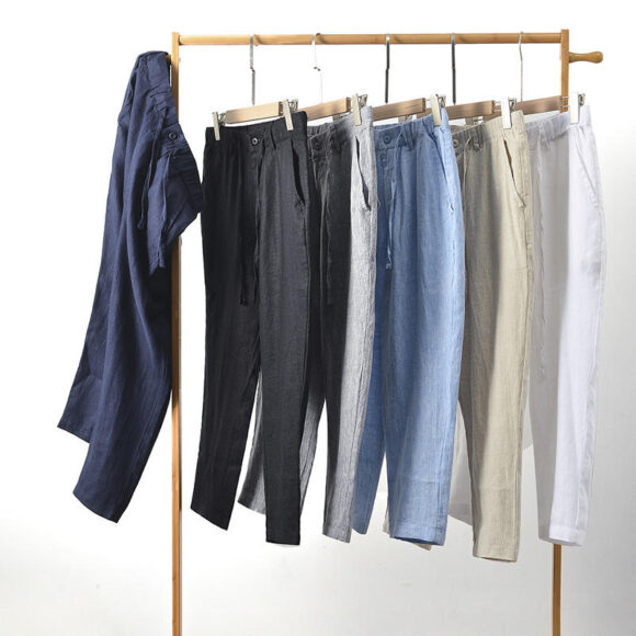 Custom Logo New Men's Linen Pants Mid-Tase Loose Youth Bullet less Pants Casual Pants Hemp Pants - Image 4
