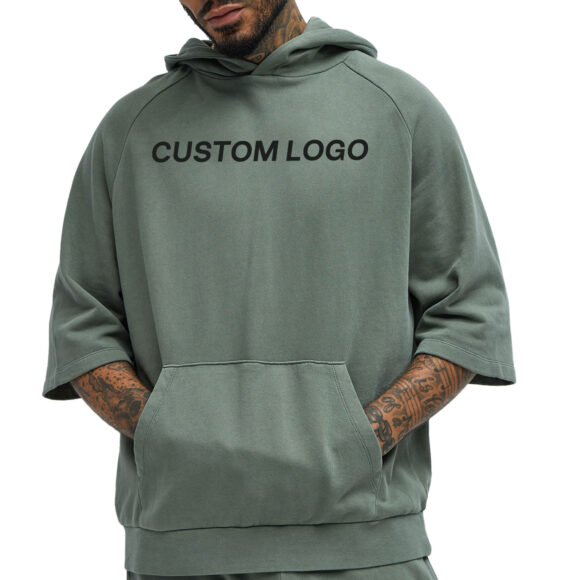 Custom Pullover Men Short Sleeve Hoodies Cotton Polyester Oversized Blank Hoodies Custom Digital Sublimation Print Hoodies Oem