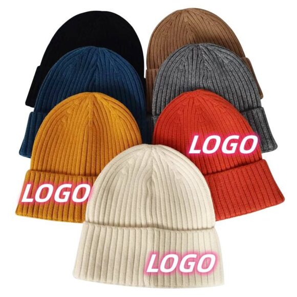 Luxury Men's Custom Logo Knitted Crochet Winter Hat with Leather Patch - Image 2